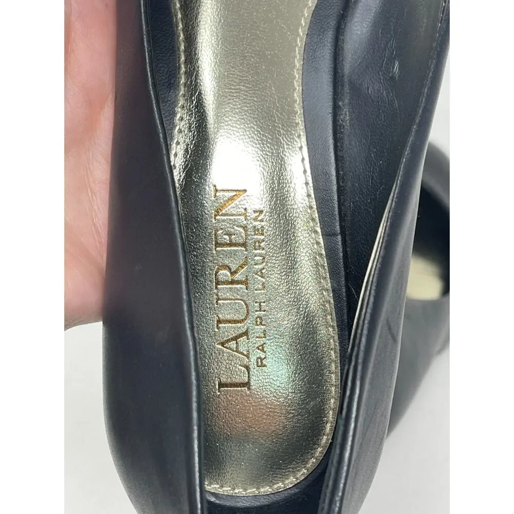 Ralph Lauren Black Leather 3” Pumps Block Heels Women’s Size 8M *Excellent - Picture 8 of 9